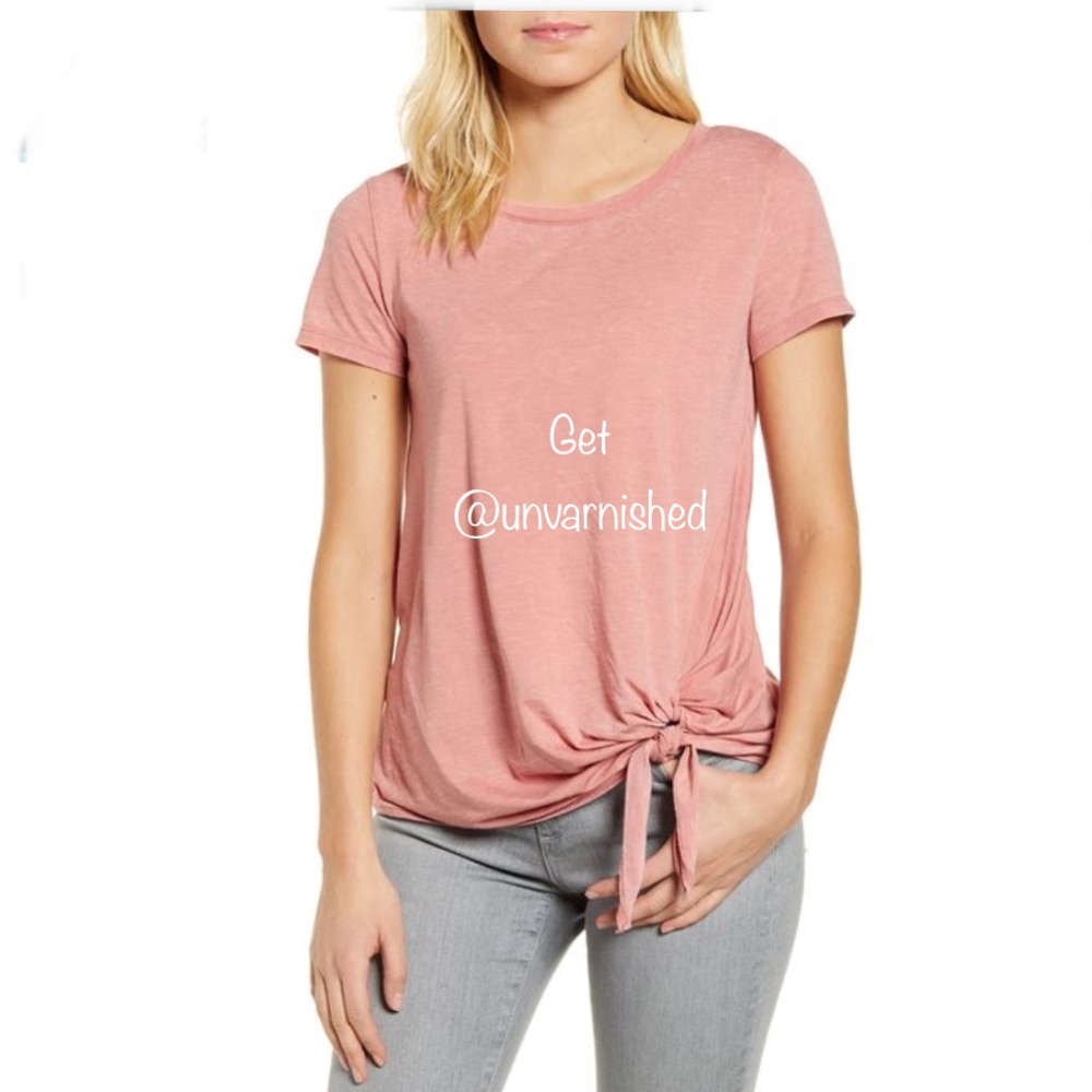 Peachy Pink Caslon Short Front Sleeves Side Tie T-shirt